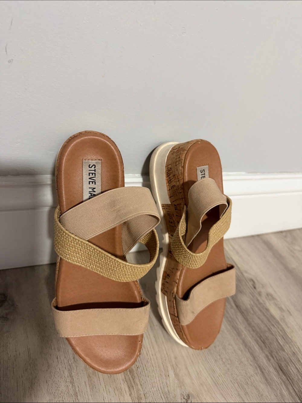 Steve Madden Neutral Tan & Beige Cork Wedge Sandals